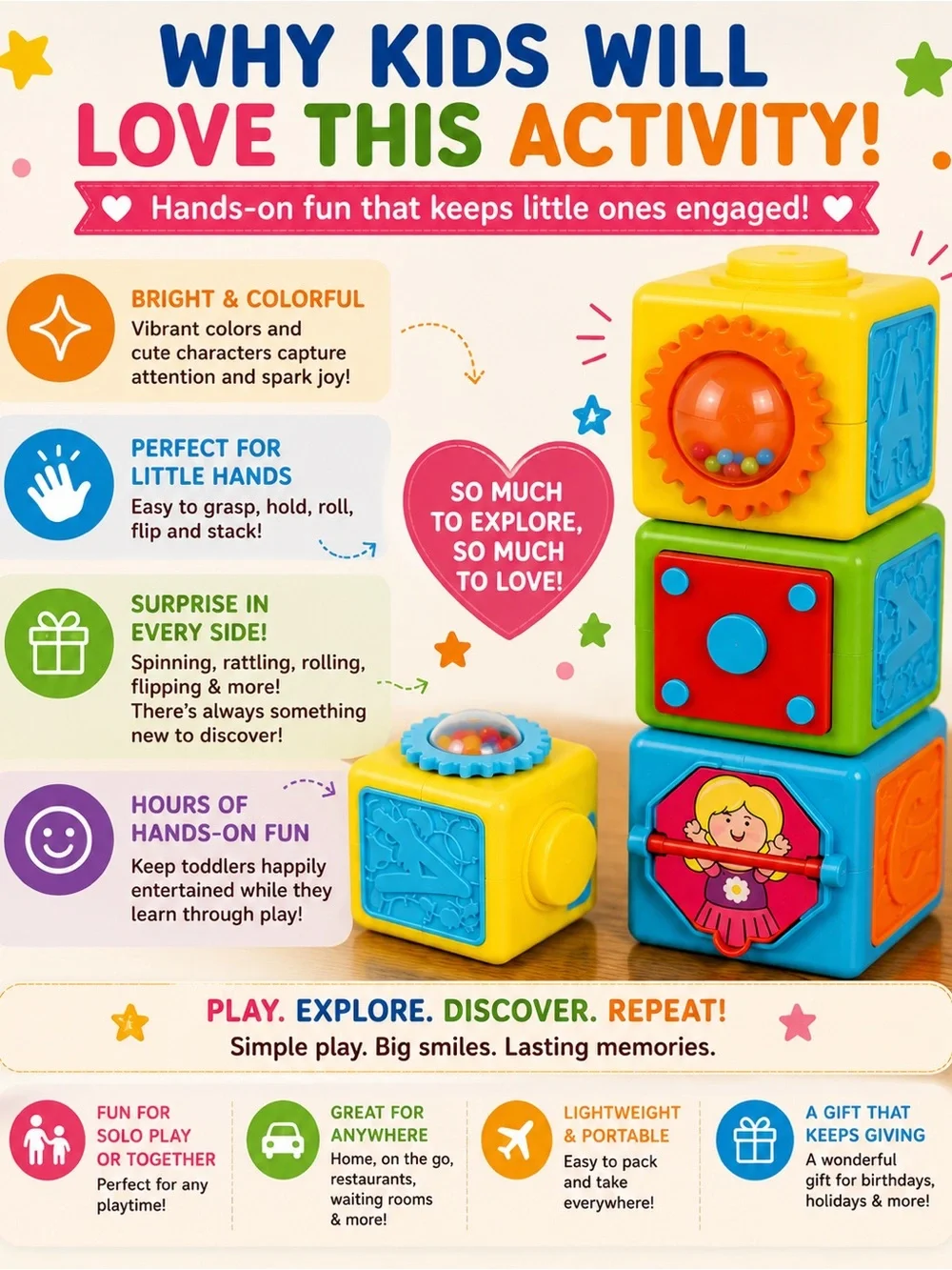 PLAYGO PLASTIC ACTIVITY BLOCKS SET OF 3